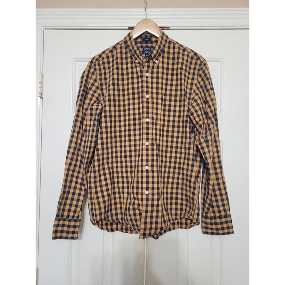 J.Crew Men's Long Sleeve Button Down Shirt – Slim Fit Flex Wash Gingham Size LG